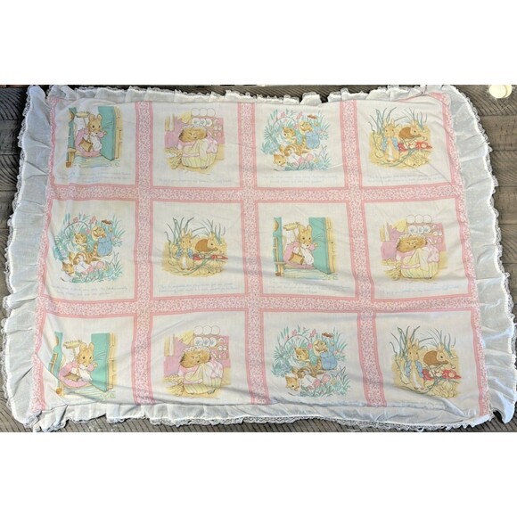 peter rabbit Other - Vtg Peter Rabbit Baby Crib Blanket FREDERICK WARNE quilt pink COTTON panel B Pot